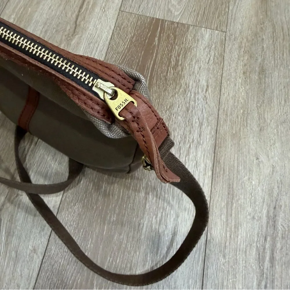 Fossil Erin Canvas and Leather Top Zip Crossbody Handbag Adjustable Pink Brown - Picture 3 of 15